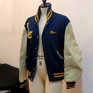 Vintage Lettermans Jacket Sz 46 Blue Leather Sleeve Good Condition